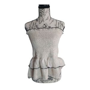 Caren Forbes Polka Dot Smocked Peplum Tube Top, Size Medium